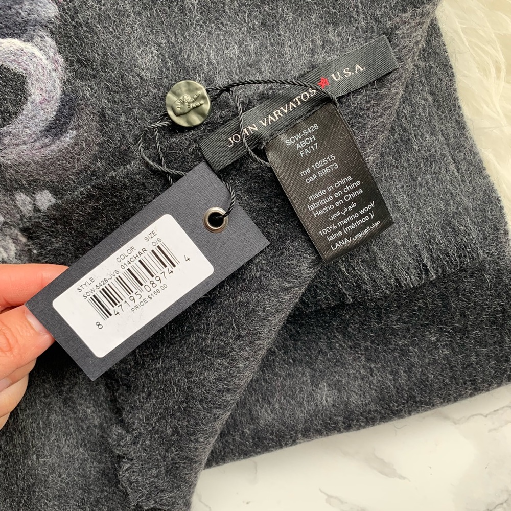 John Varvatos Skull Scarf Gray NWT - Picture 5 of 6